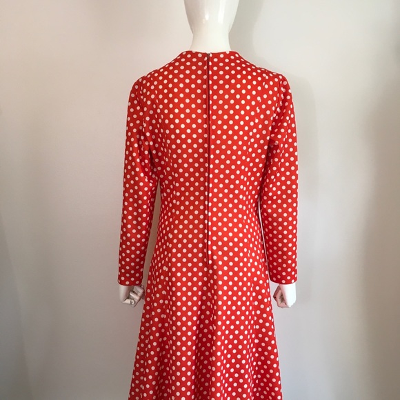 Vintage 1960s 1970s Mod Polka Dot Red White Dress - Picture 7 of 7